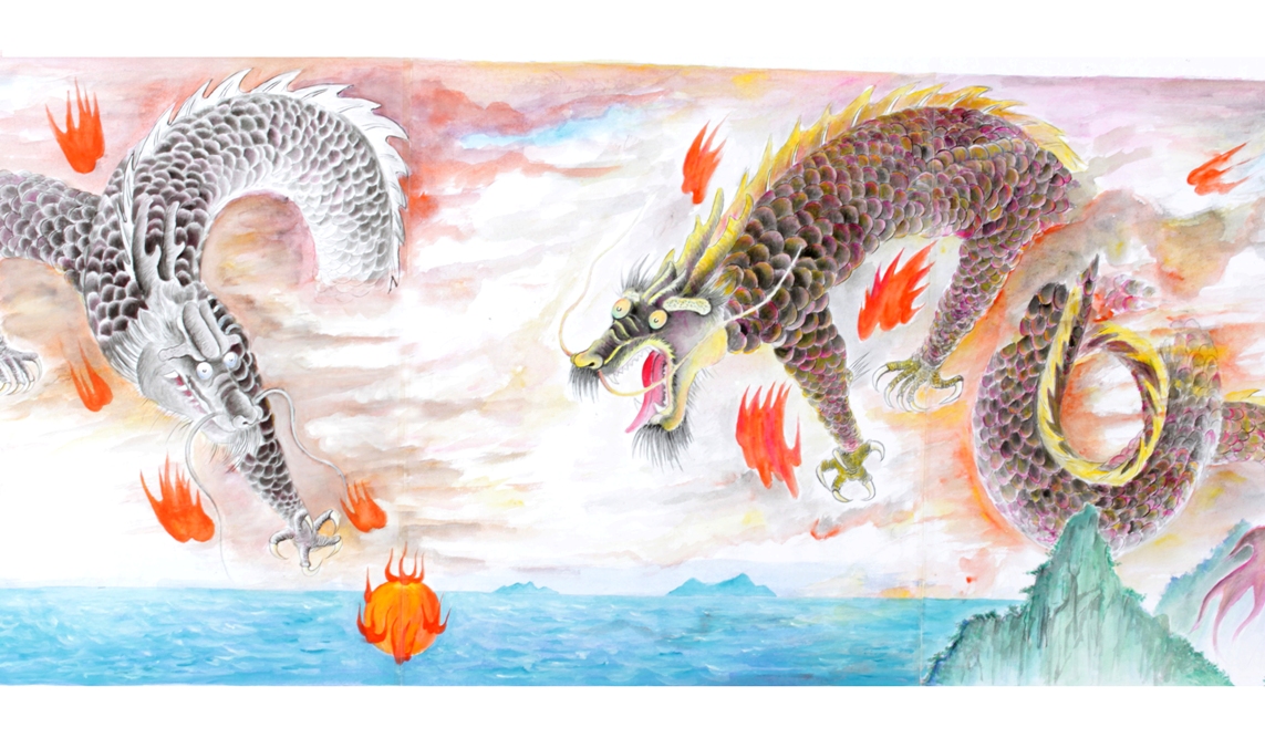 世界上龙的色彩最多的彩色长卷龙画