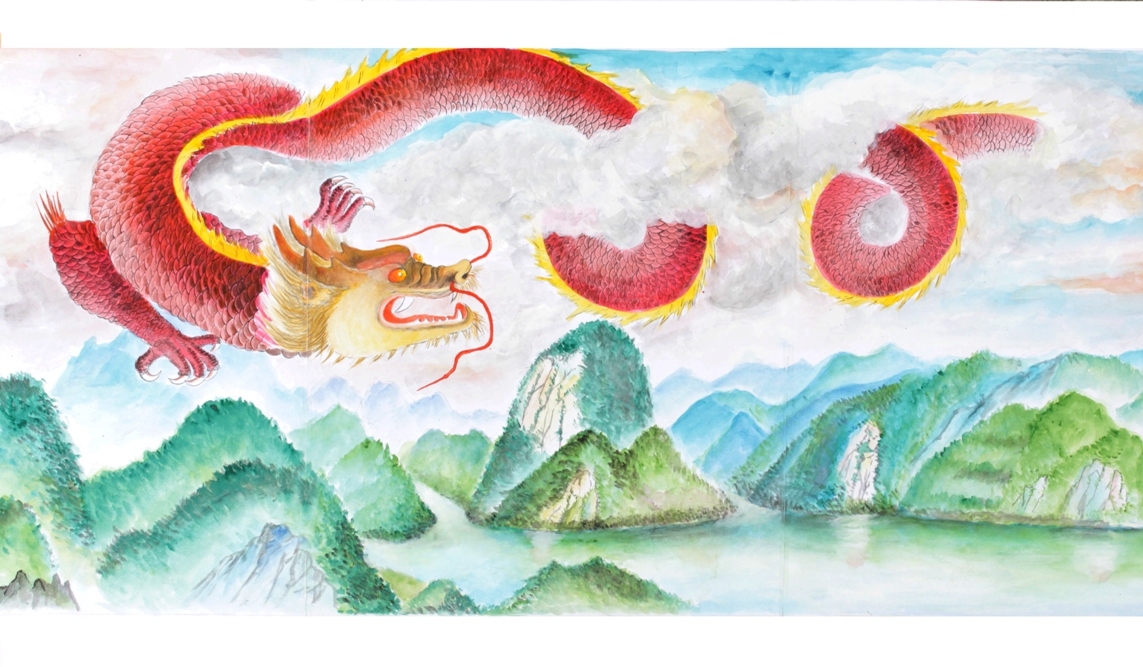 世界上龙的色彩最多的彩色长卷龙画
